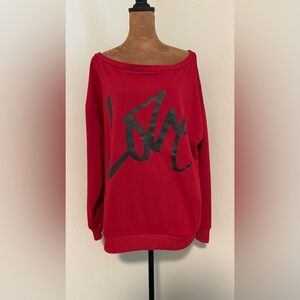 Red “Love” Graphic Women’s Off Shoulder Sweatshirt - Cozy Casual Pullover